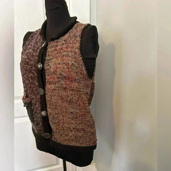Ani Barrie Vintage Colourful Knit Button Front Pocket  Womens M Vest Sweater USA - Picture 2 of 12